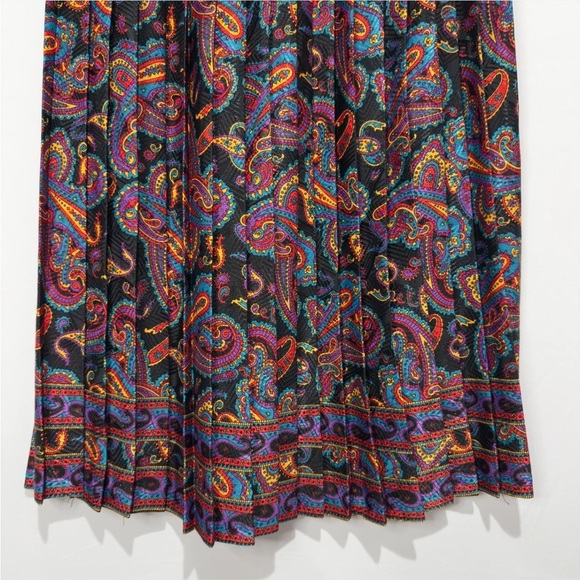 Vintage Boutique 80s Paisley Pleated Midi Skirt NWT, Fall Retro Boho Party Look - Picture 6 of 8